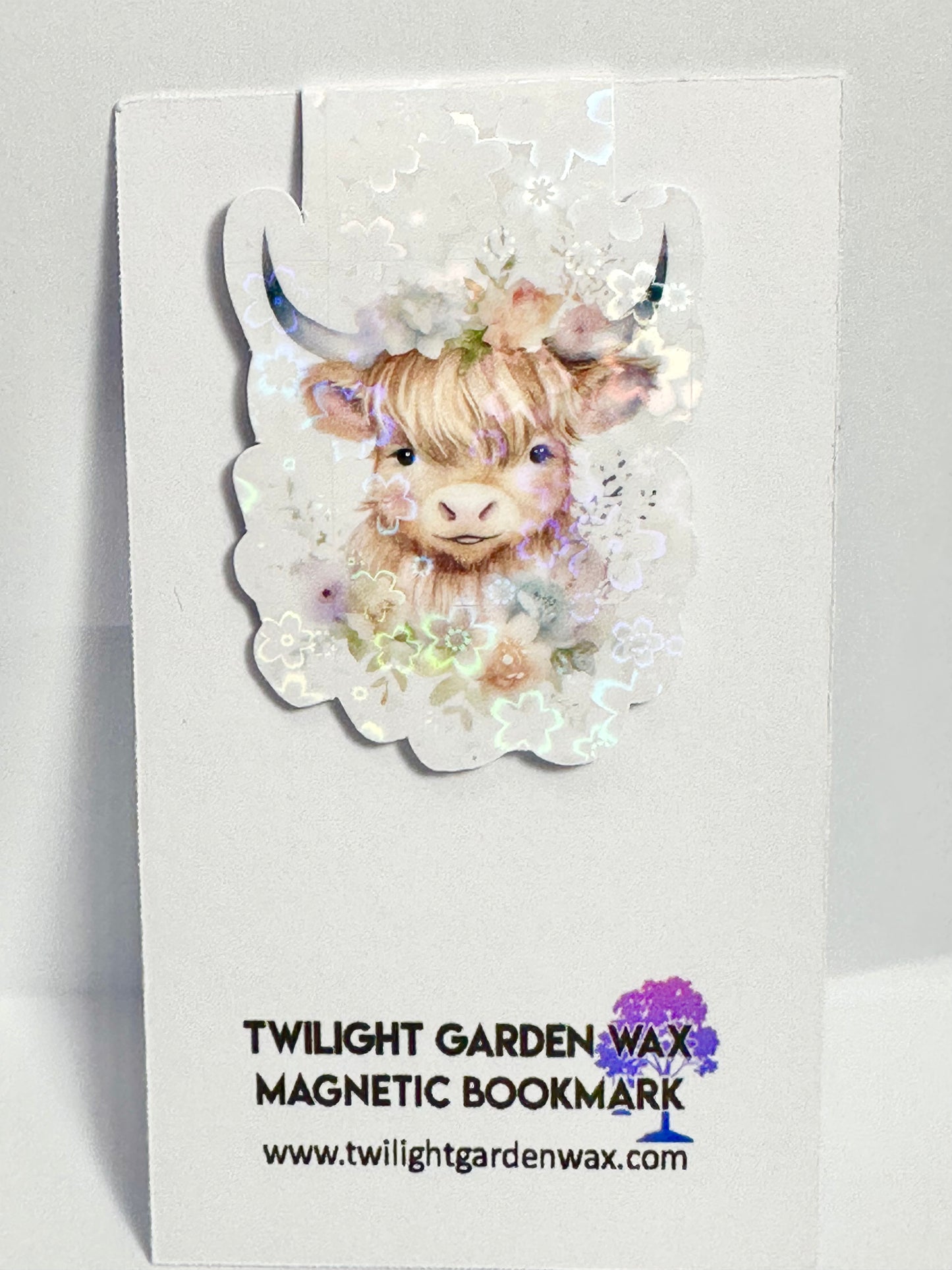 Highland Cow with Flowers Magnetic Bookmark