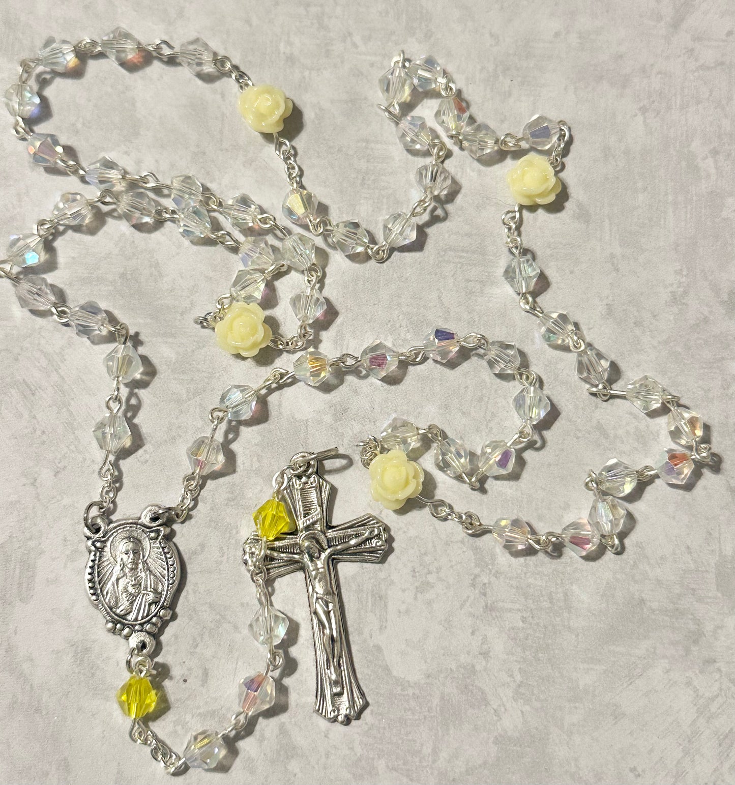 Yellow Roses and Iridescent Crystals Handmade Rosary