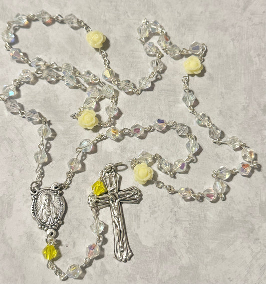 Yellow Roses and Iridescent Crystals Handmade Rosary