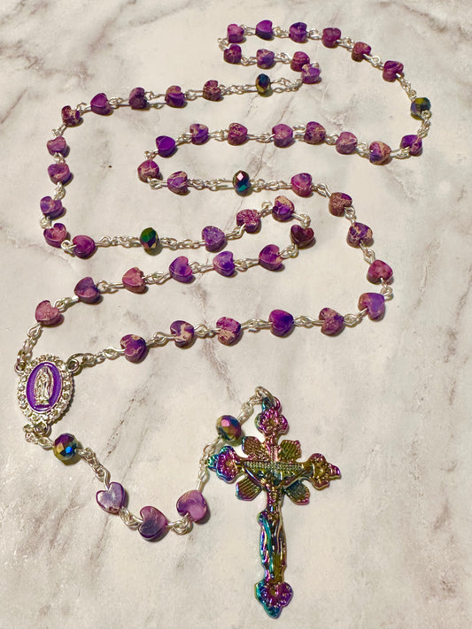 Purple Imperial Jasper Hearts Handmade Rosary