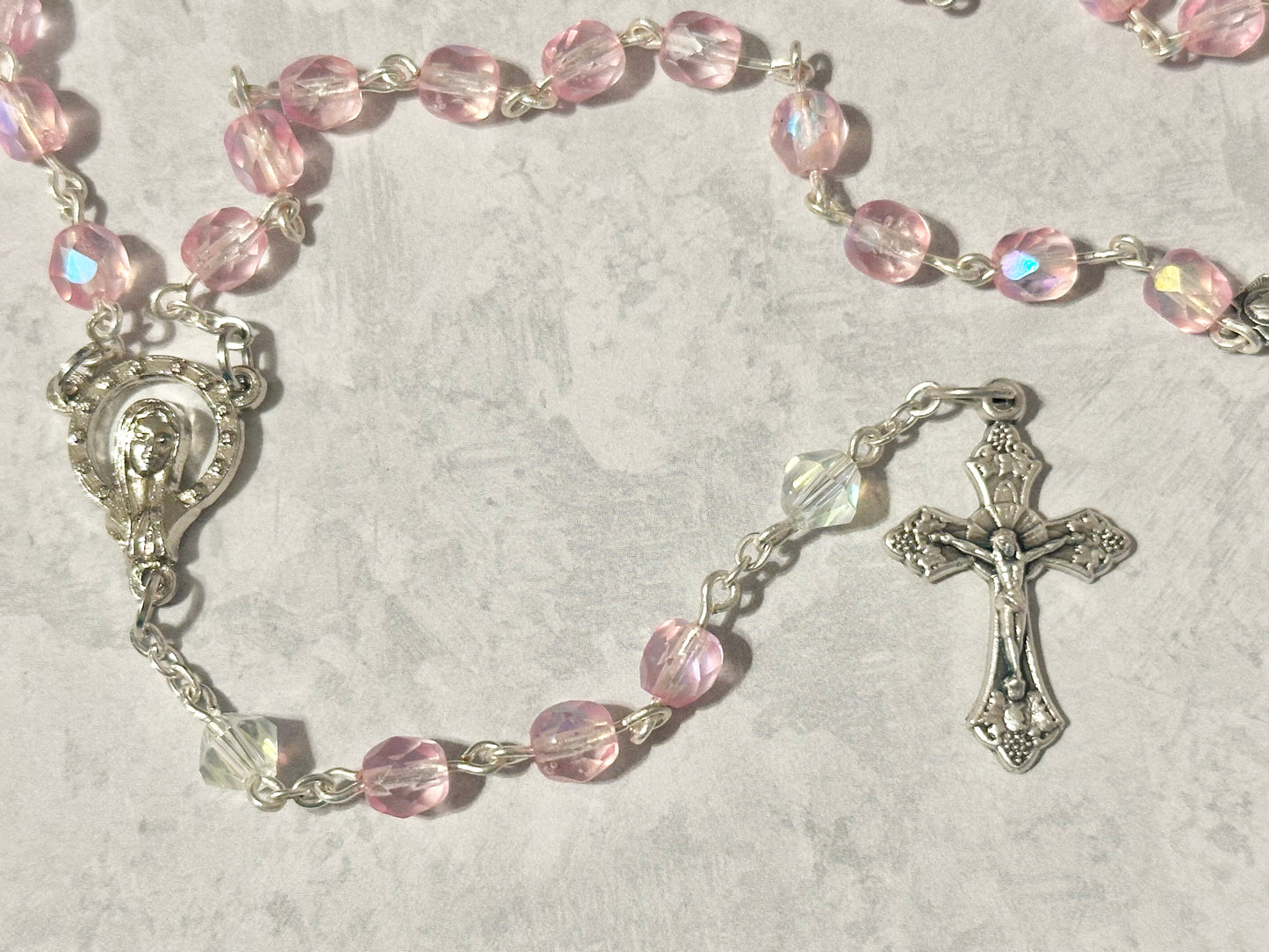 Iridescent Pink Crystal Handmade Rosary