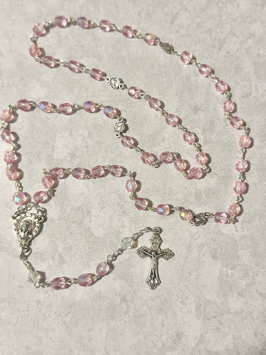 Iridescent Pink Crystal Handmade Rosary
