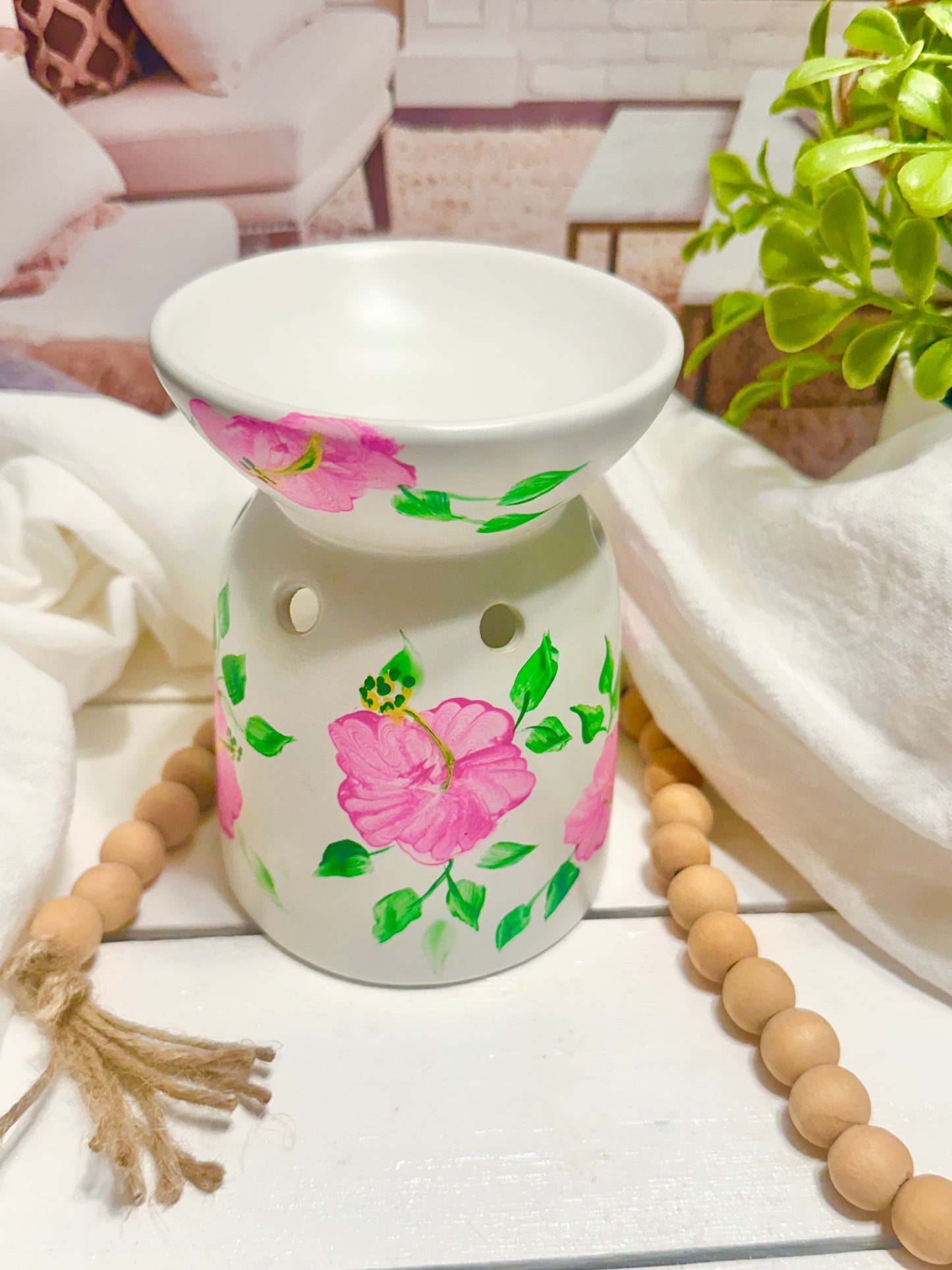 Pink Hibiscus Hand-Painted Wax Warmer