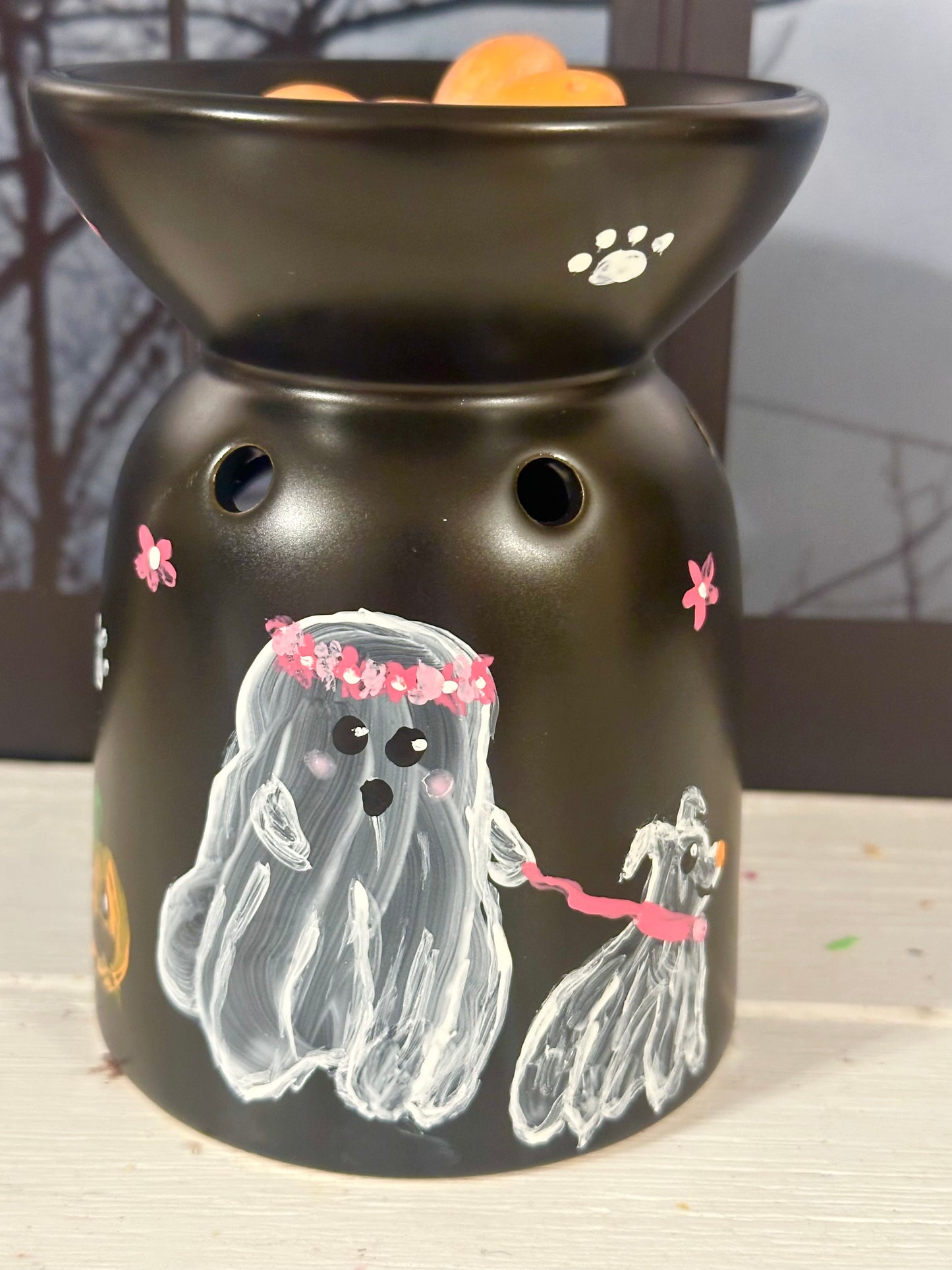 Ghost Walking Dog Hand-Painted Wax Warmer