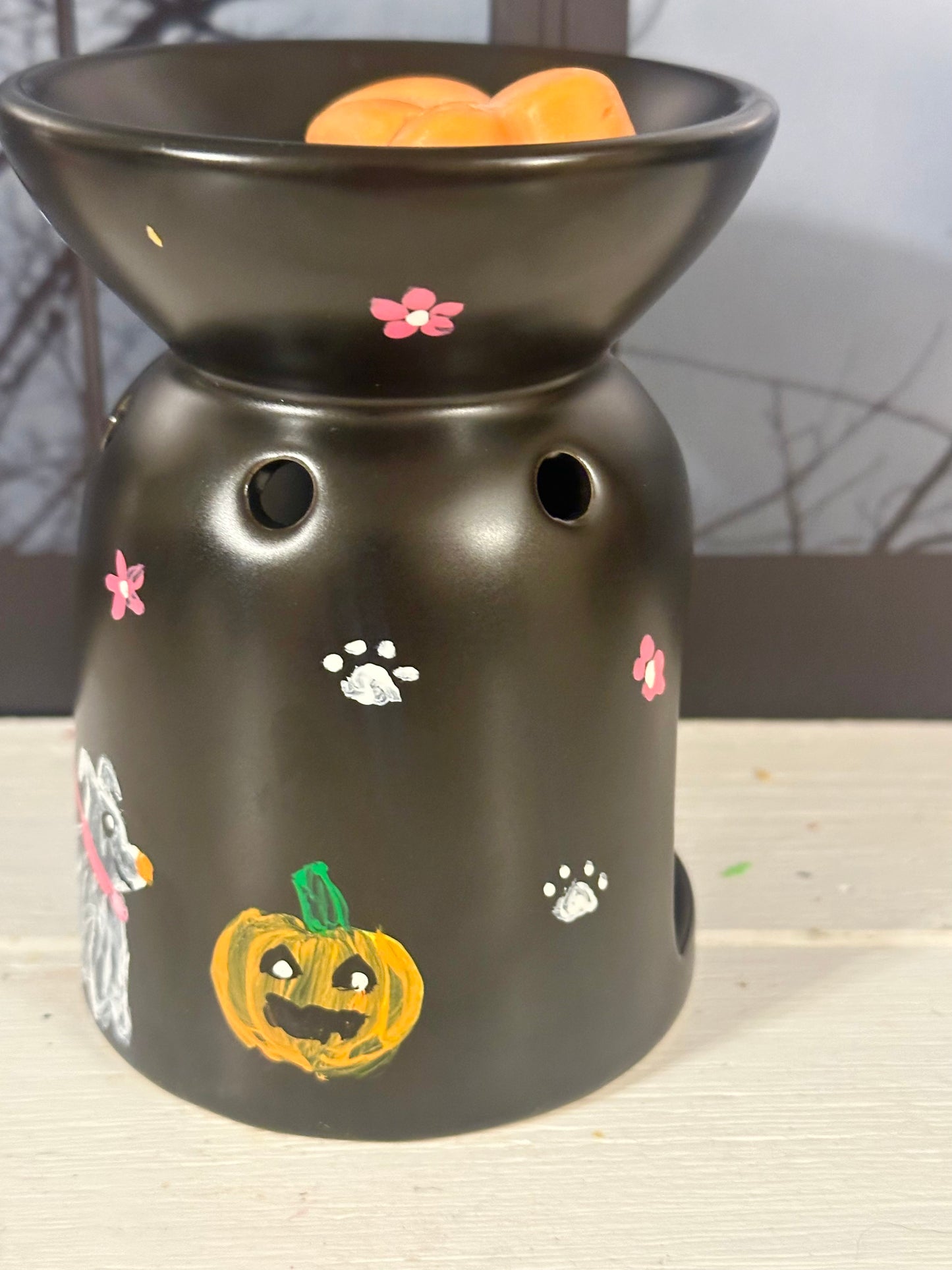 Ghost Walking Dog Hand-Painted Wax Warmer