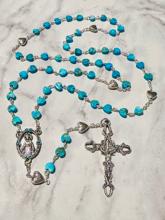Blue Imperial Jasper Hearts Handmade Rosary