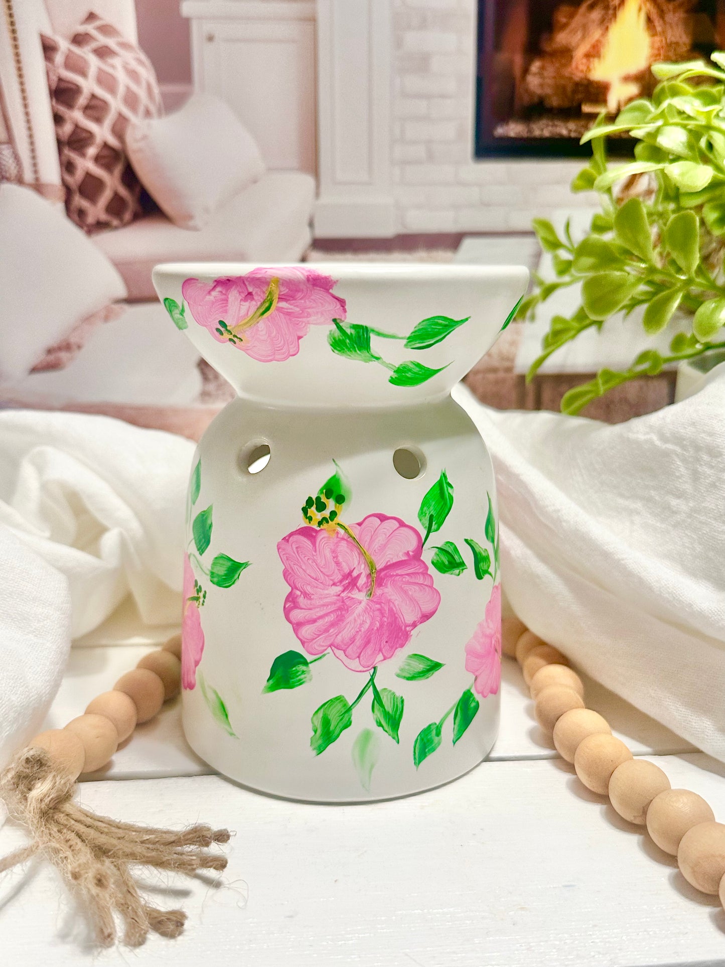 Pink Hibiscus Hand-Painted Wax Warmer