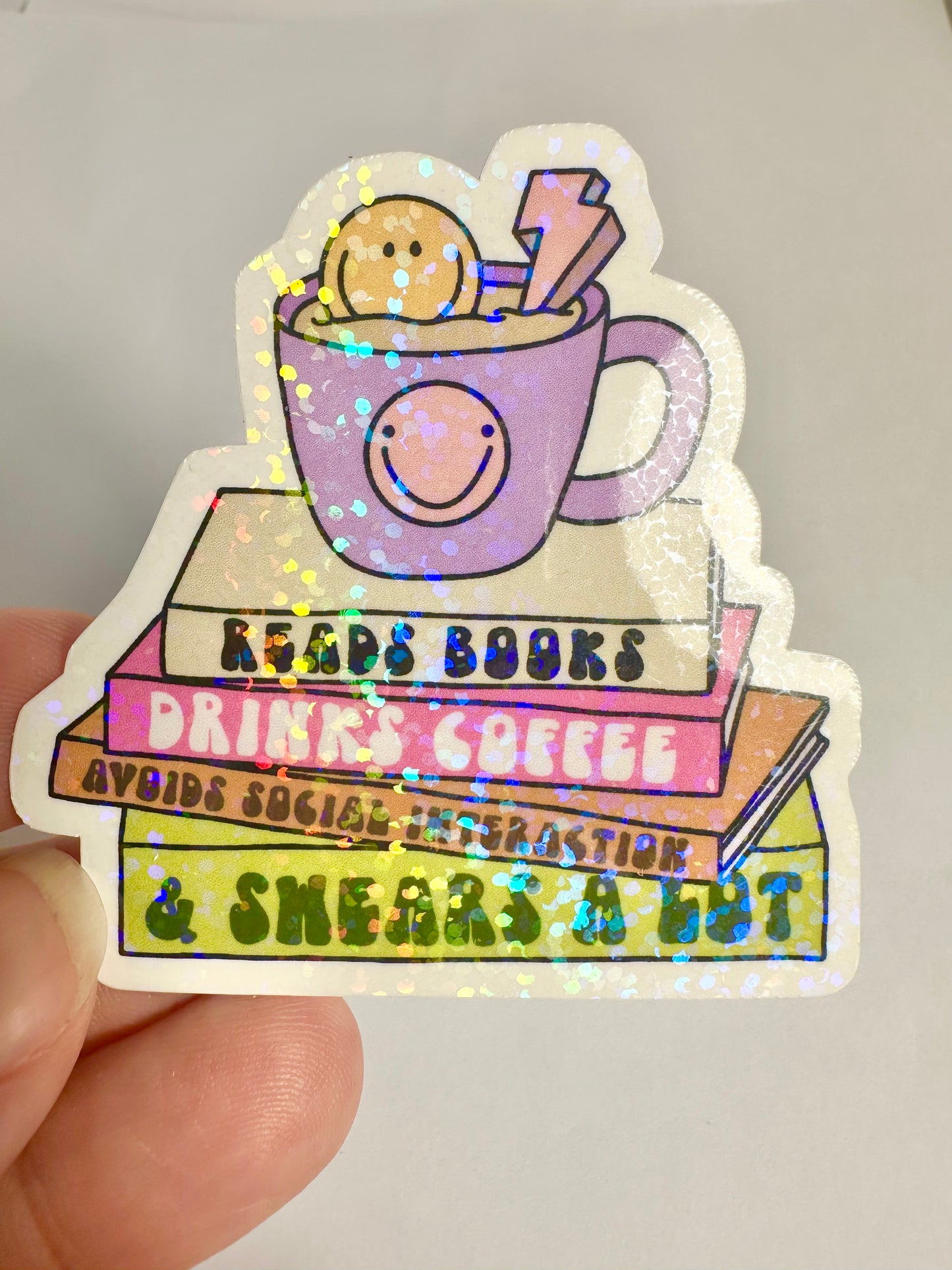 Reads Books, Drinks Coffee Sticker