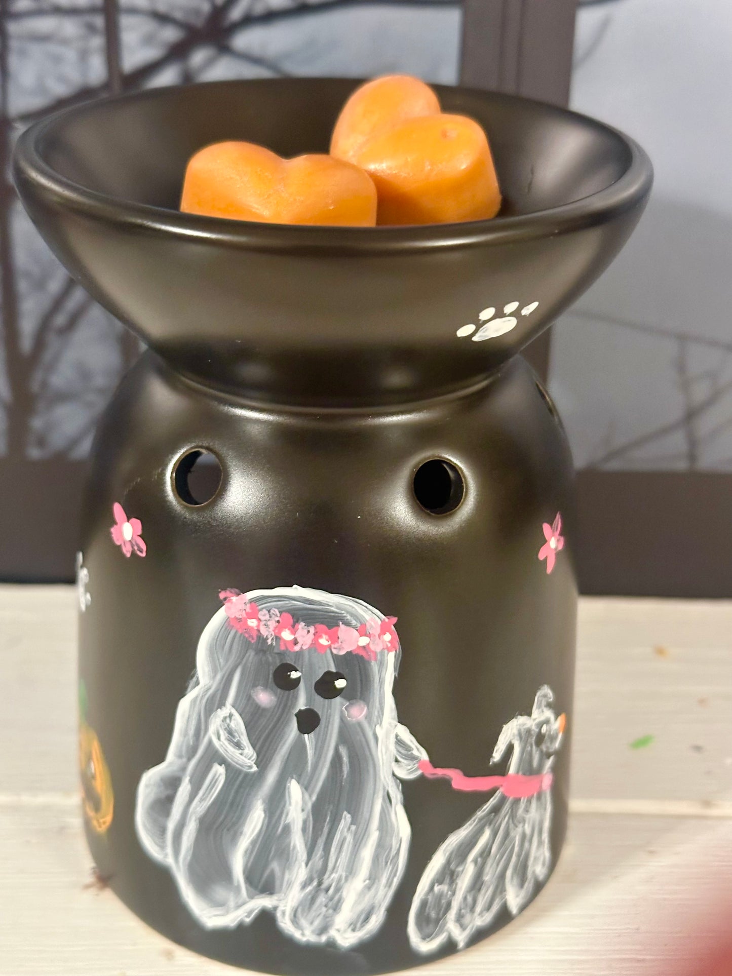 Ghost Walking Dog Hand-Painted Wax Warmer