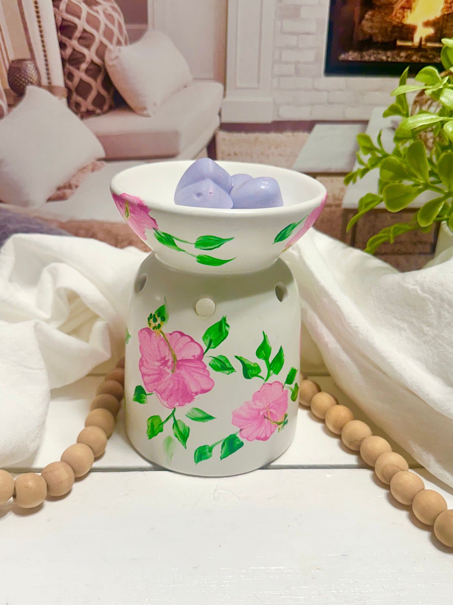 Pink Hibiscus Hand-Painted Wax Warmer