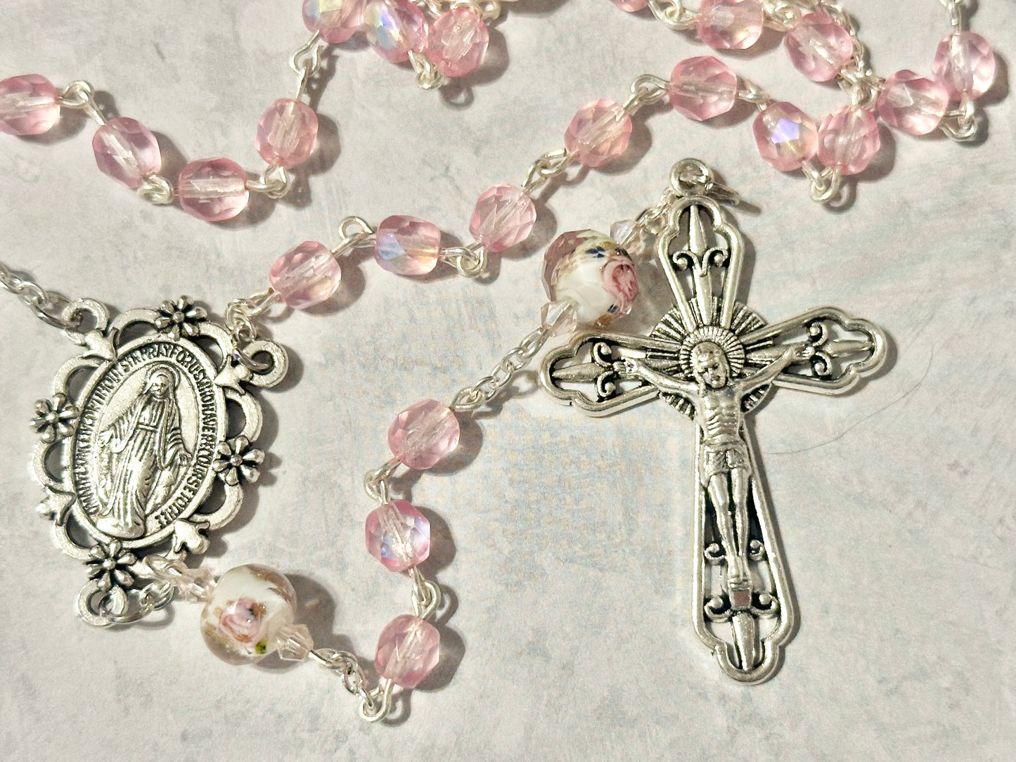 Rose and Pink Crystals Handmade Rosary
