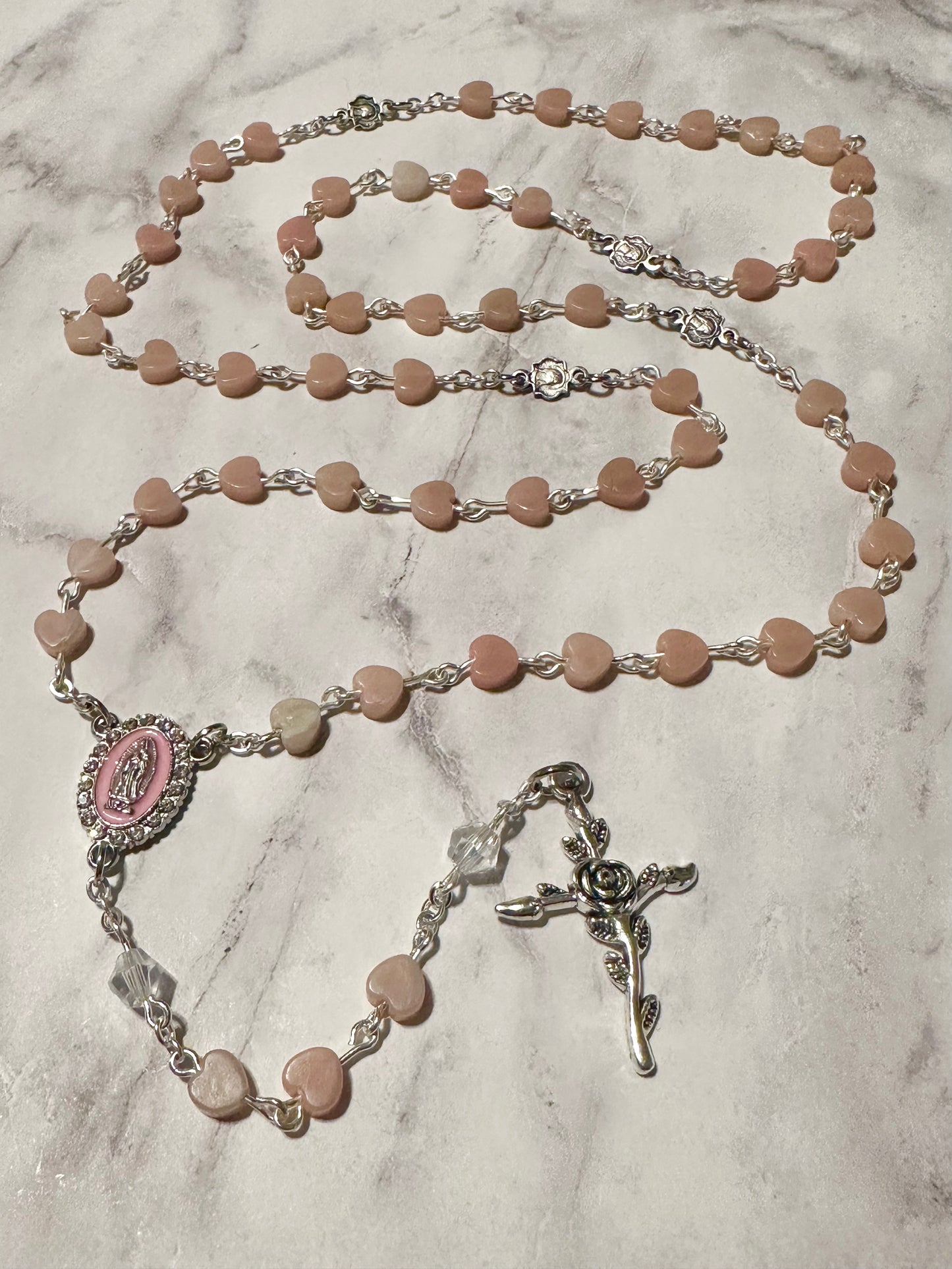 Rose Quartz Hearts Handmade Rosary