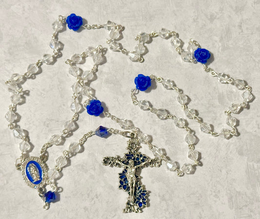 Blue Roses and Crystal Handmade Rosary