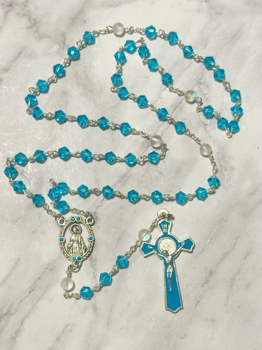 Tropical Blue Crystals Handmade Rosary