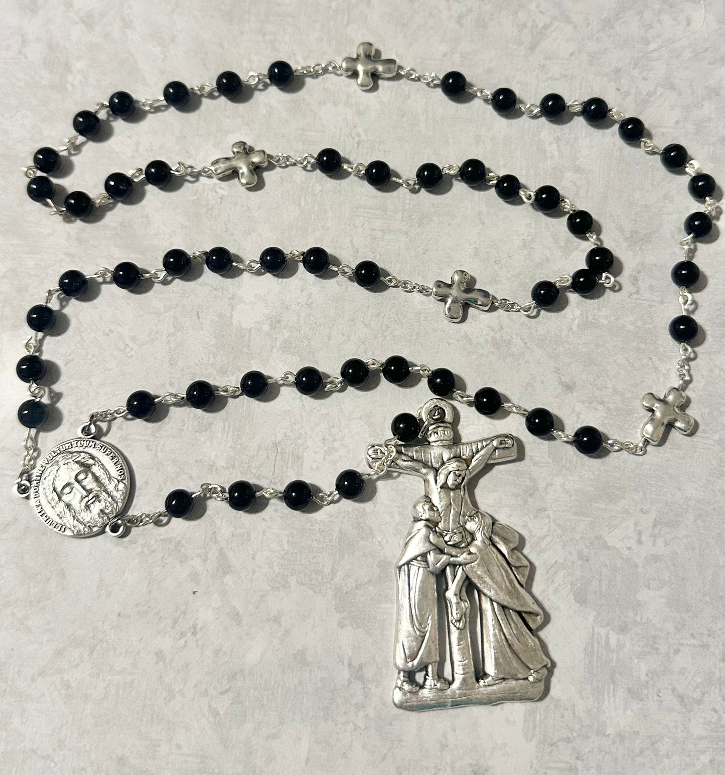 Black Beads and Crosses Handmade Rosary