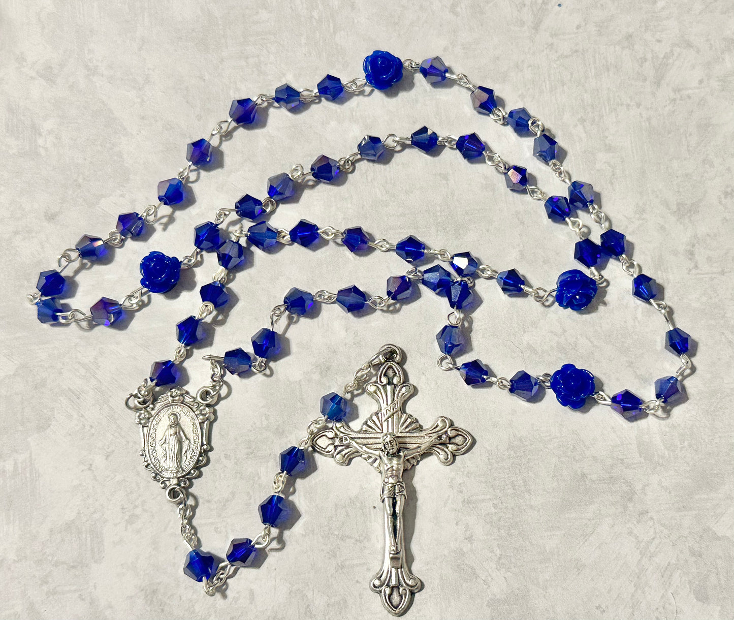 Blue Roses and Crystals Handmade Rosary